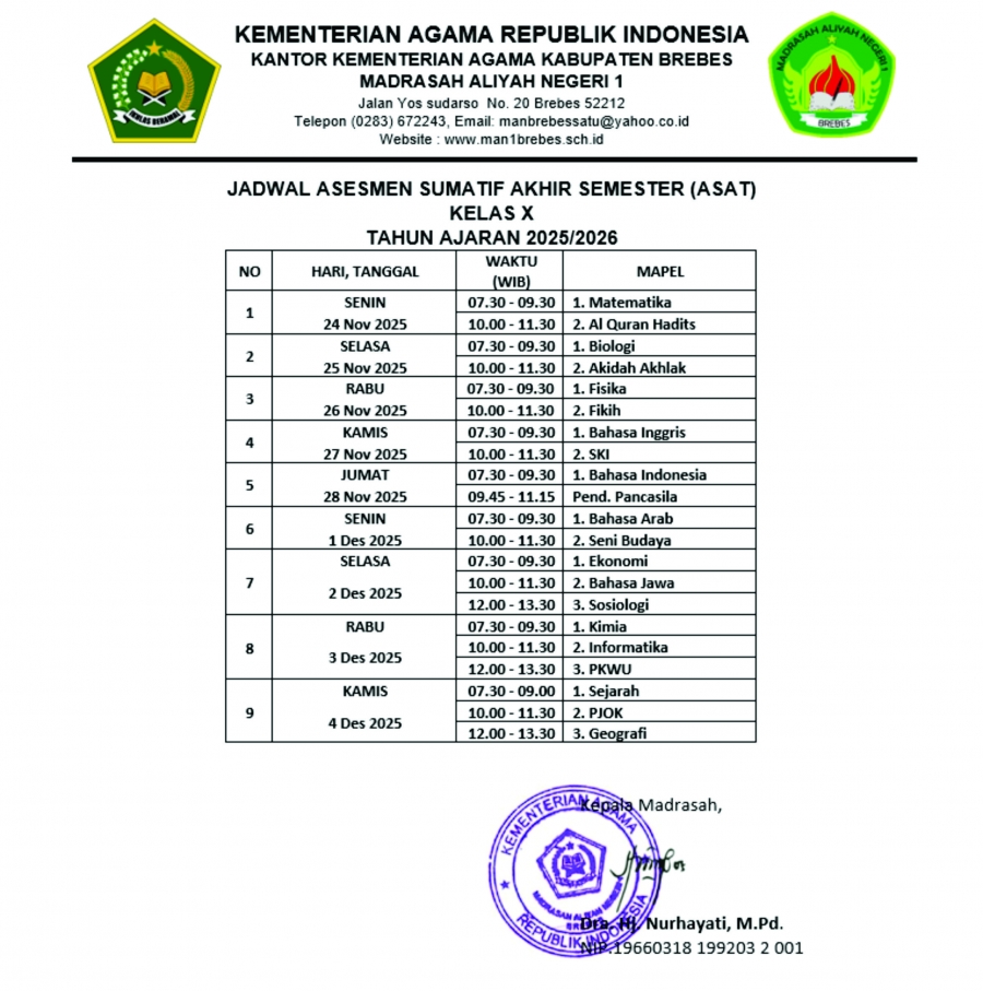 Jadwal ASAS Kelas X